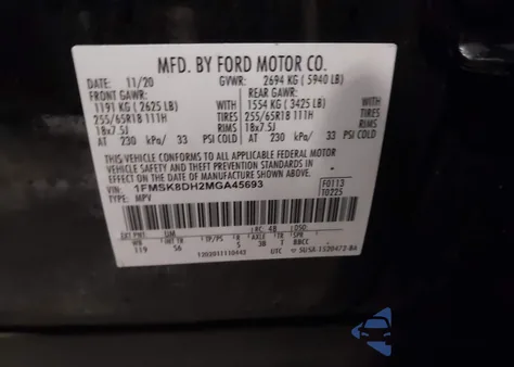 2021 Ford Explorer Xlt из США, поврежденный, VIN 1FMSK8DH2MGA45693